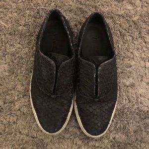 Vince black alligator print slip on sneakers, 7